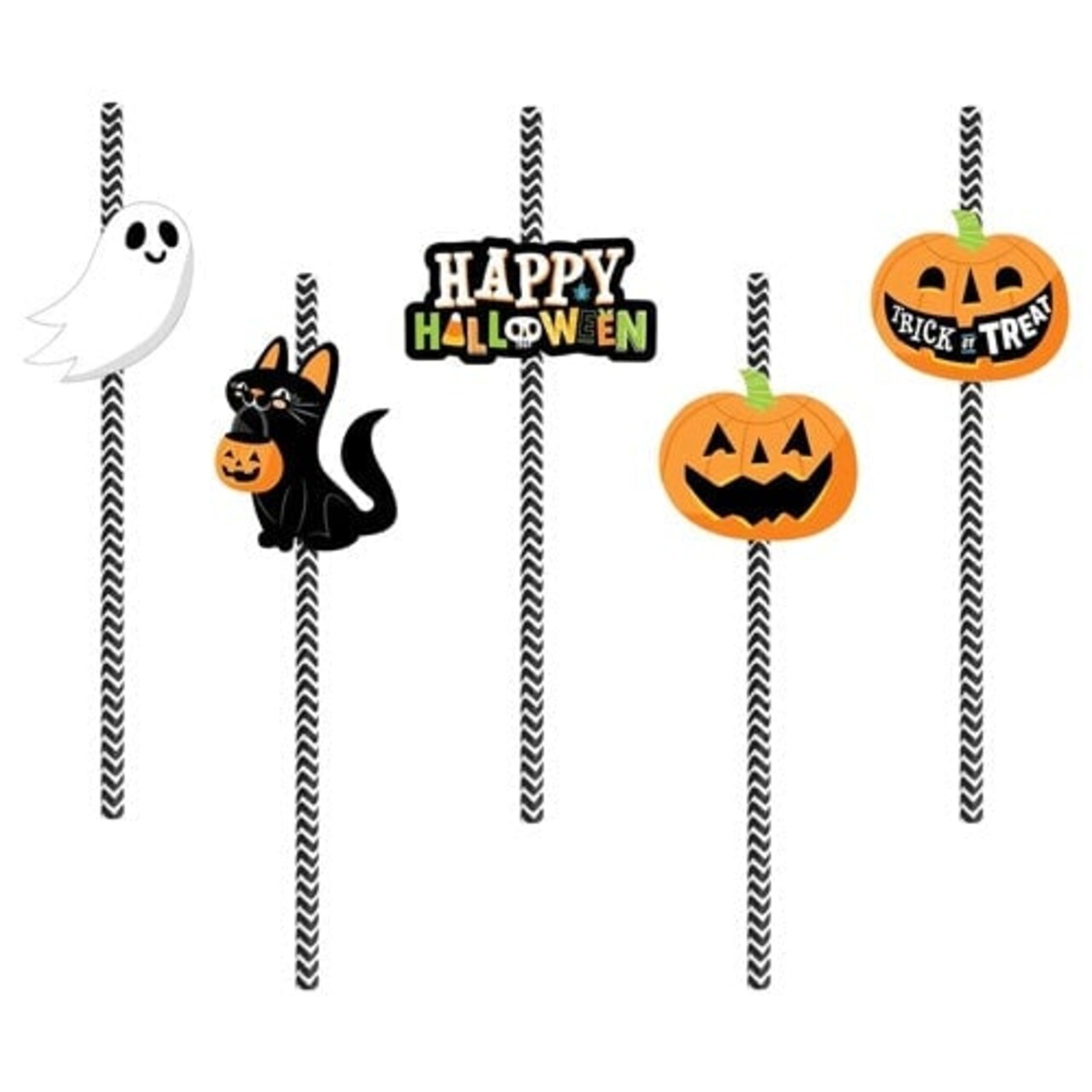 25Pcs Halloween Party Striped Decorative Straws Disposable Drinking Straws Paper Straw Decor Happy Halloween Ghost